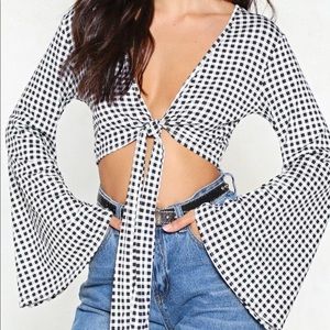 Nasty gal gingham crop top with flaired sleeves
